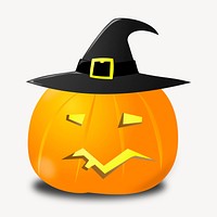 Halloween pumpkin wearing witch hat illustration. Free public domain CC0 image.