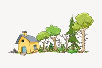 House in woods background illustration. Free public domain CC0 image.