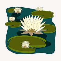 White water lilies clipart, flower illustration vector. Free public domain CC0 image.