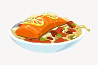 Baked salmon clipart, food illustration psd. Free public domain CC0 image.