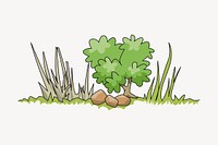 Bush and rocks illustration. Free public domain CC0 image.