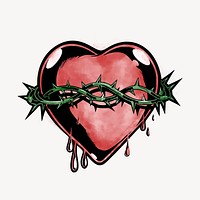 Red sacred heart watercolor sticker, goth vintage illustration vector