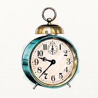 Alarm clock watercolor, object illustration, vintage design