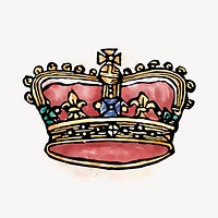Royal crown watercolor sticker, vintage illustration vector