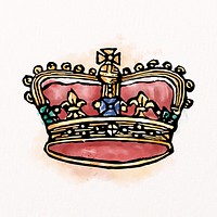 Royal crown watercolor clipart, vintage illustration psd