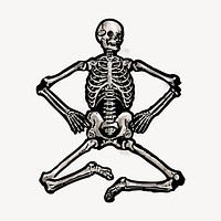 Human skeleton watercolor sticker, Halloween vintage illustration vector
