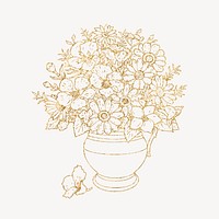 Flower vase gold sticker, aesthetic illustration vector