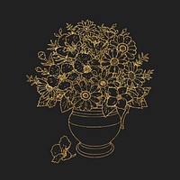 Flower vase clipart, gold vintage illustration