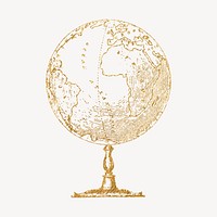 Globe clipart, gold aesthetic education illustration psd