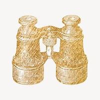 Golden binoculars clipart, travel object vintage illustration