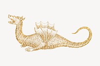 Golden dragon clipart, mythical creature, vintage illustration