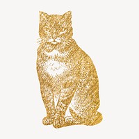 Golden cat clipart, animal vintage illustration