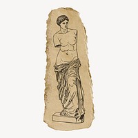 Nude Greek goddess statue ripped paper clipart, vintage illustration vector