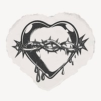 Sacred heart ephemera ripped paper clipart, vintage illustration vector