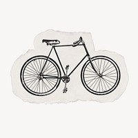 Bicycle drawing, torn paper, vintage illustration