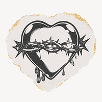 Sacred heart ripped paper clipart, gold glittery vintage illustration vector