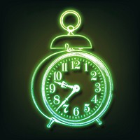 Alarm clock, green neon, object aesthetic illustration