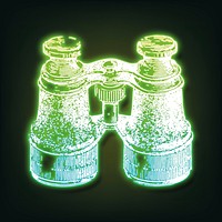 Binoculars, green neon, travel aesthetic illustration