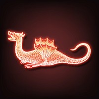 Dragon, red neon, mythical creature aesthetic illustration