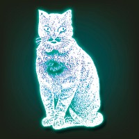 Blue neon cat, animal aesthetic illustration