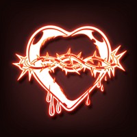 Neon sacred heart clipart, cyberpunk aesthetic illustration psd