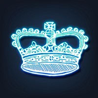 Neon crown clipart, blue aesthetic illustration psd