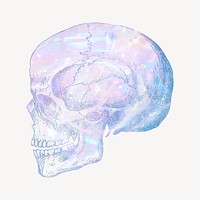 Human skull holographic clipart, aesthetic illustration vector