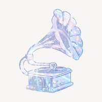 Gramophone holographic clipart, record player aesthetic illustration vector