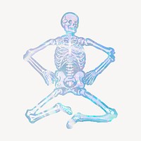 Human skeleton holographic clipart, aesthetic illustration vector