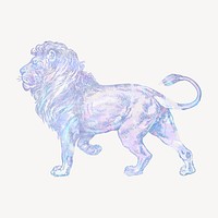 Lion holographic clipart, animal aesthetic illustration vector