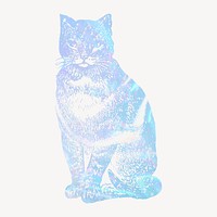 Cat holographic clipart, animal aesthetic illustration vector