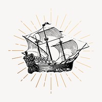 Sailing ship drawing, vintage adventure illustration