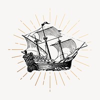 Sailing ship clipart, vintage vehicle drawing vector