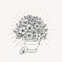 Flower vase drawing, vintage decoration illustration