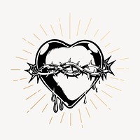 Sacred heart clipart, vintage goth drawing vector