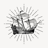 Sailing ship clipart, vintage vehicle drawing vector