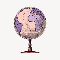 Purple globe clipart, education aesthetic, vintage illustration vector