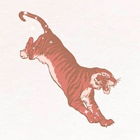 Sparkly jumping tiger, animal aesthetic illustration