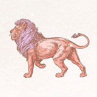 Sparkly lion sticker, aesthetic animal illustration vector