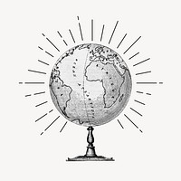 Globe drawing, vintage geography illustration psd