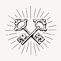 Crossed keys drawing, vintage object illustration psd