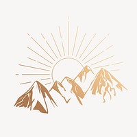 Mountain sunrise clipart, gold nature, aesthetic illustration