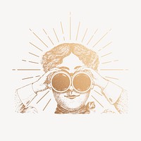 Adventurer using binoculars clipart, vintage gold drawing vector