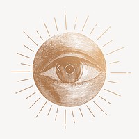 Gold eye drawing, vintage mystical illustration psd