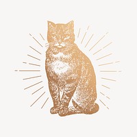 Gold cat drawing, vintage pet illustration psd