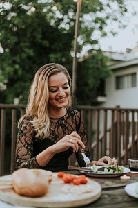 Blonde woman at a bbq party