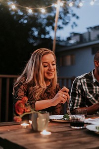 Blonde woman at a bbq party