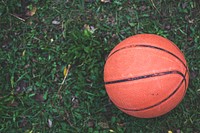 A basketball on the lawn