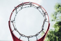 Underneath a basketball hoop