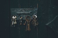 Set of old keys hanging on the wall